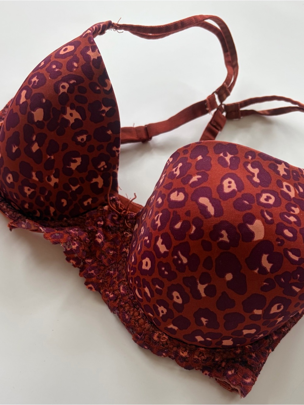 NO BOUNDARIES Leopard Print Push-Up Bra - Rust Red size 34DD